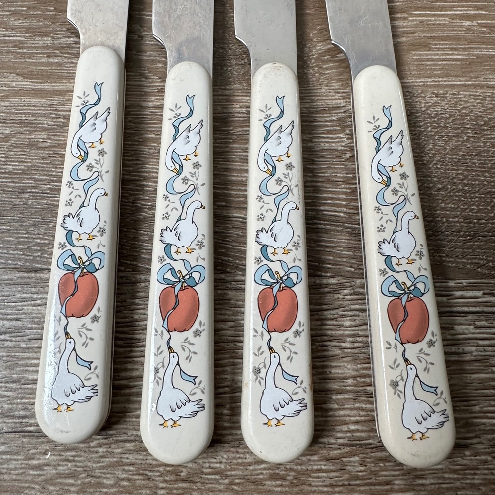 Vintage International Stainless Marmalade Geese Steak Knives Set of 4 Japan